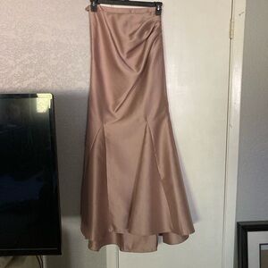NEW Badgley Mischka High Low Satin Skirt Gown in Taupe